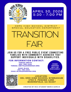 Transition Fair on April 30th from 5:30-7 PM at Del Oro High School