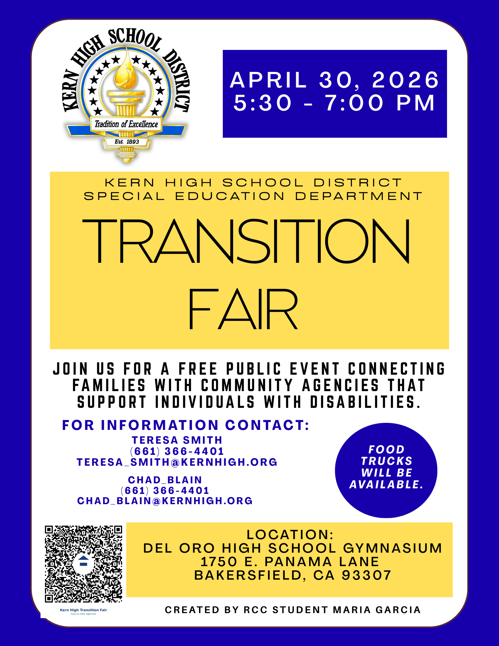 Transition Fair on April 30th from 5:30-7 PM at Del Oro High School