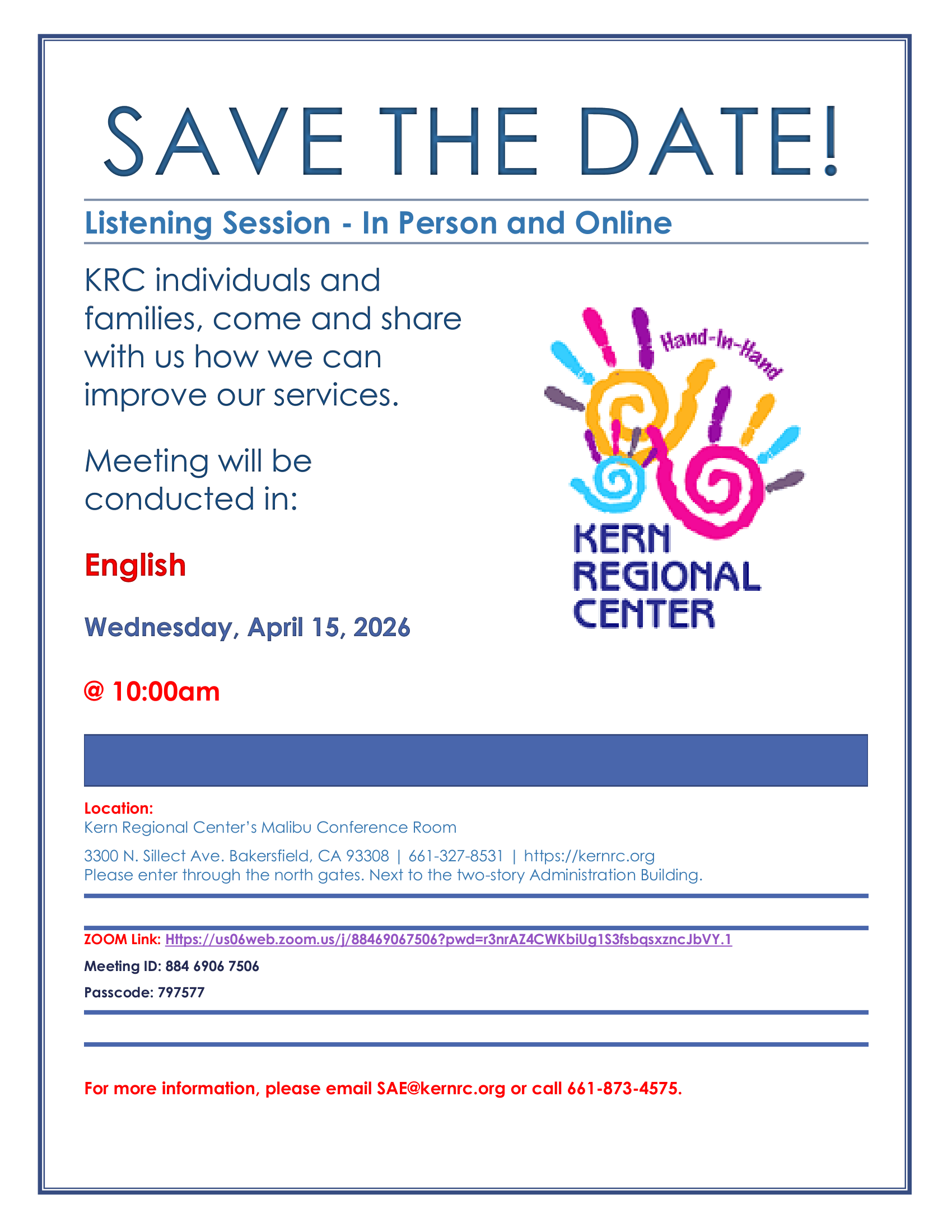 Listening Session on April 15,2026 at 10:00 AM