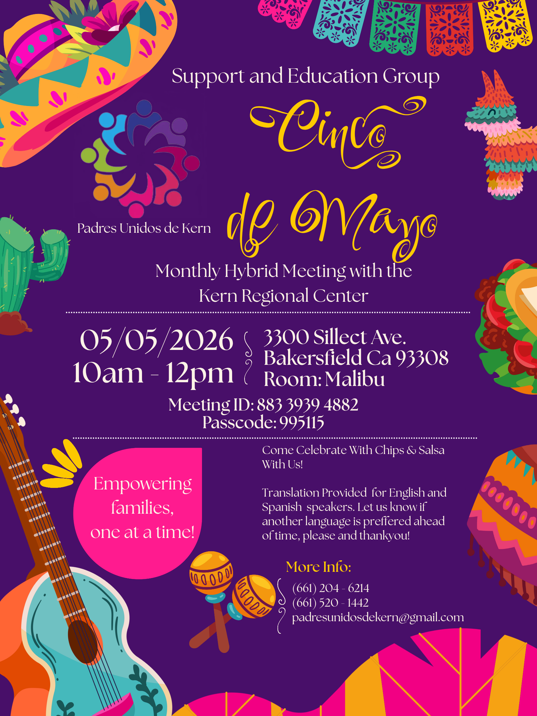 Padres de Unidos Monthly Meeting on 05/05/26 from 10:00-12:00 PM