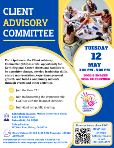 Client Advisory Committee Meeting on May 12 from 3-5 PM